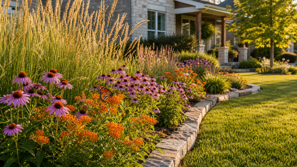 Native plants for Kansas landscapes with pollinator flowers in a drought-tolerant Kansas City yard