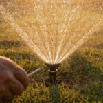 Sprinkler repair on a lawn irrigation head, showing a DIY fix versus a job for an irrigation tech